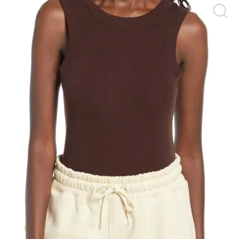 4th + Reckless Allie Ribbed Sleeveless Bodysuit In Brown Size Medium